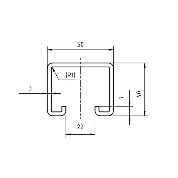 Profile 50/40 - 1,000 mm - perforated - ZN