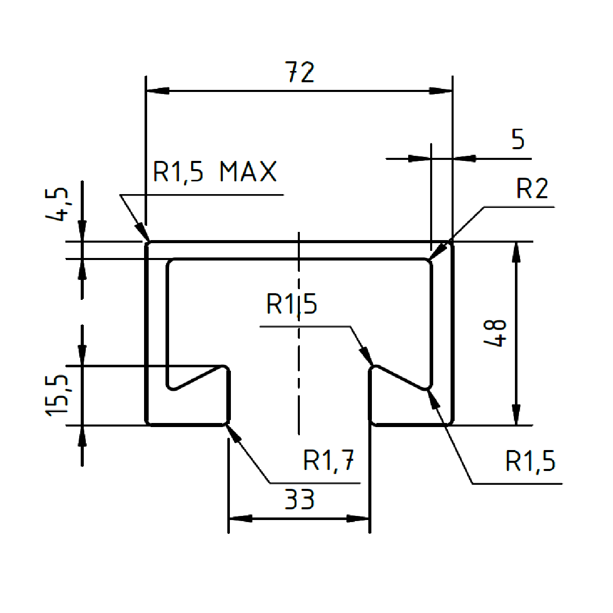 Profil 72/48 warmgewalzt - 1.000 mm - ungelocht - WB